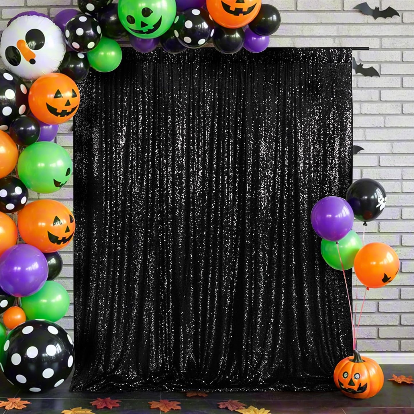 Eternal Beauty Black Sequin Backdrop, 4x7 Ft Halloween Glitter Background Curtains for Shimmer Photography Party Wedding Birthday Back Drop Decor