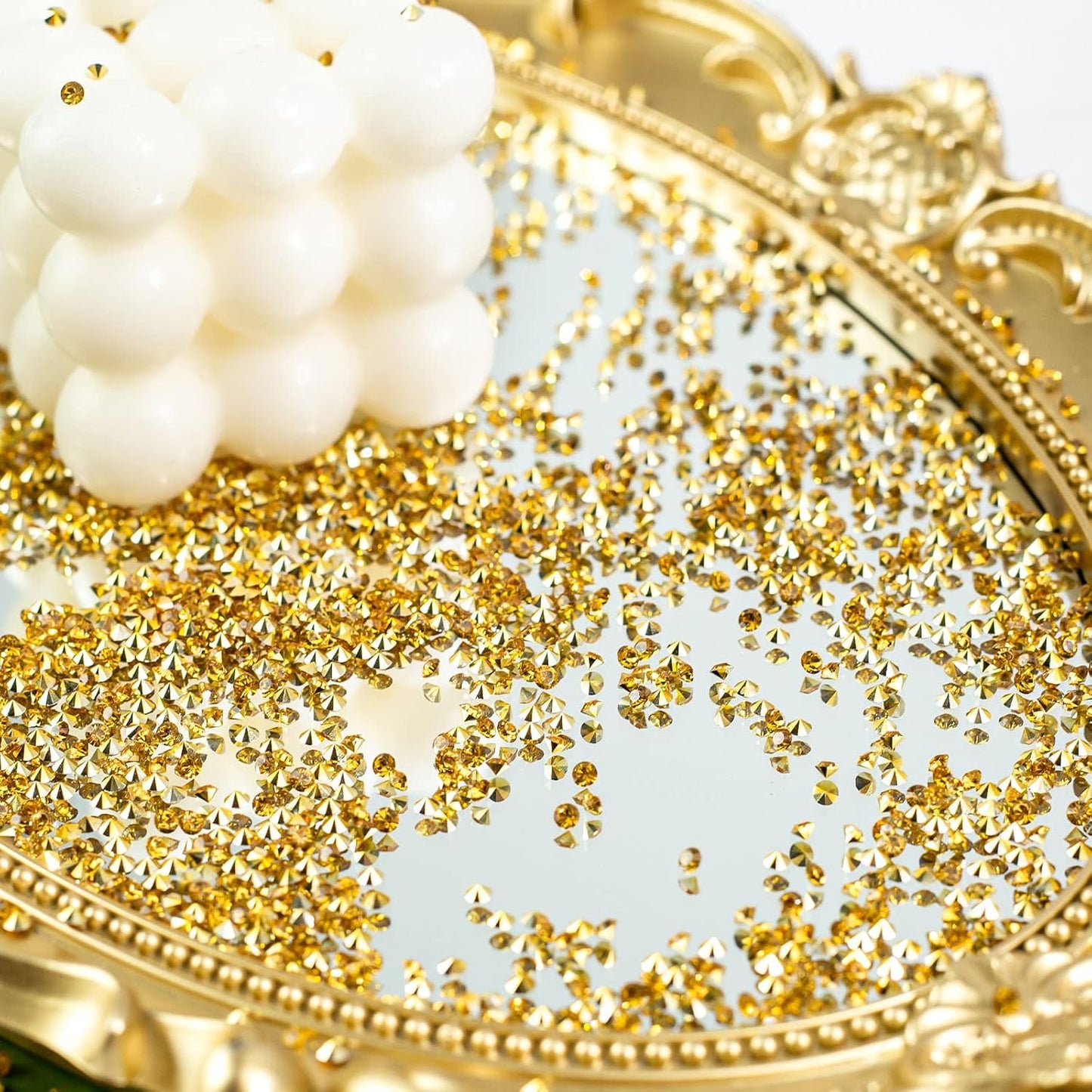 FUTUREPLUSX 28000PCS Fake Diamonds, 3mm Gold Acrylic Crystals Diamond Decorations for Vase Fillers Party Table Scatters Craft Rhinestones Wedding Decor