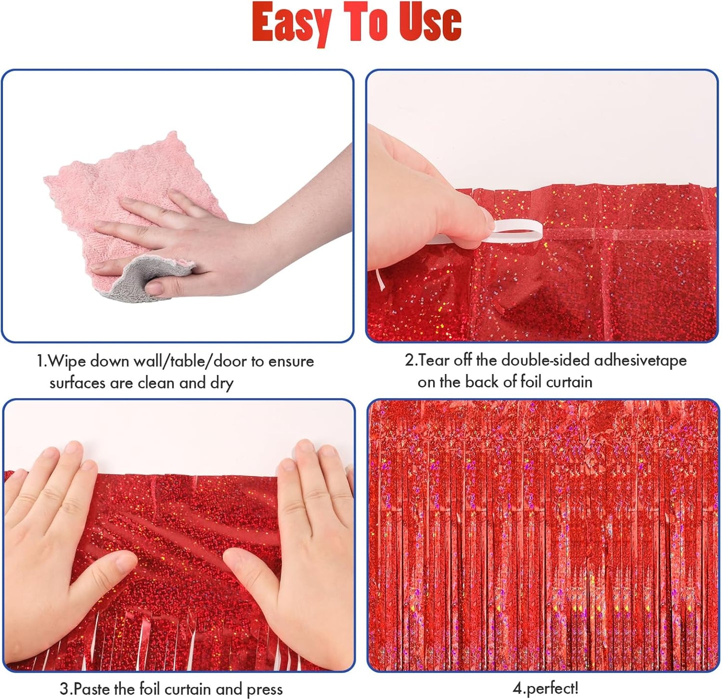 CANREVEL 2 Pack 3.3x8.2 Feet Laser Red Foil Fringe Backdrop Curtains, Glitter Tinsel Streamers Birthday Party Decorations, Fringe Backdrop for Stranger Theme Birthday Christmas Valentines Day Party