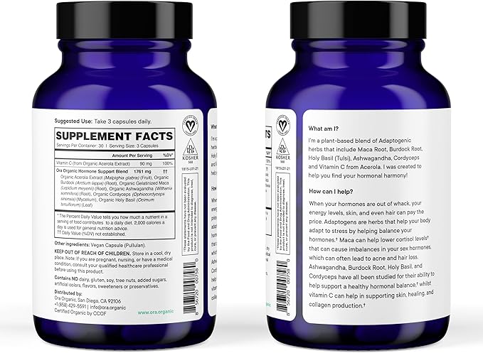 Ora Organic Hormone Balance & Turmeric Curcumin Supplement Bundle: Elevate Mood, Energy, & Joint Health Naturally Acerola Cherry + Pure Turmeric, Enhanced by Piperine - 90 Vegan Tablets