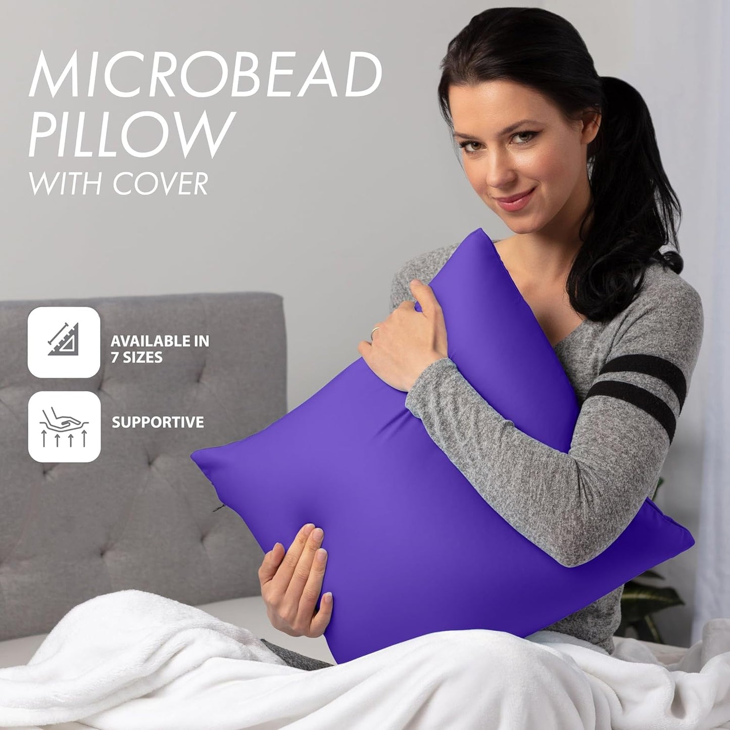 PILLOWY 12" x 20" Throw Pillow - Dark Lavendar: 1 PCS Luxurious Premium Microbead Pillow With 85/15 Nylon/Spandex Fabric. Forever Fluffy, Outstanding Beauty & Support. Silky, Soft & Beyond Comfortable