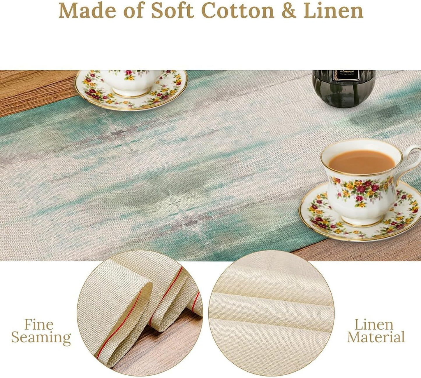 Daisy Floral Table Runner, Farmhouse Abstract Spring Seasonal Summer Blue White Flower Rustic Table Center Decor for Home Kitchen Dining Patio Holiday Party Indoor Table Decorations, 13"x108" Inch