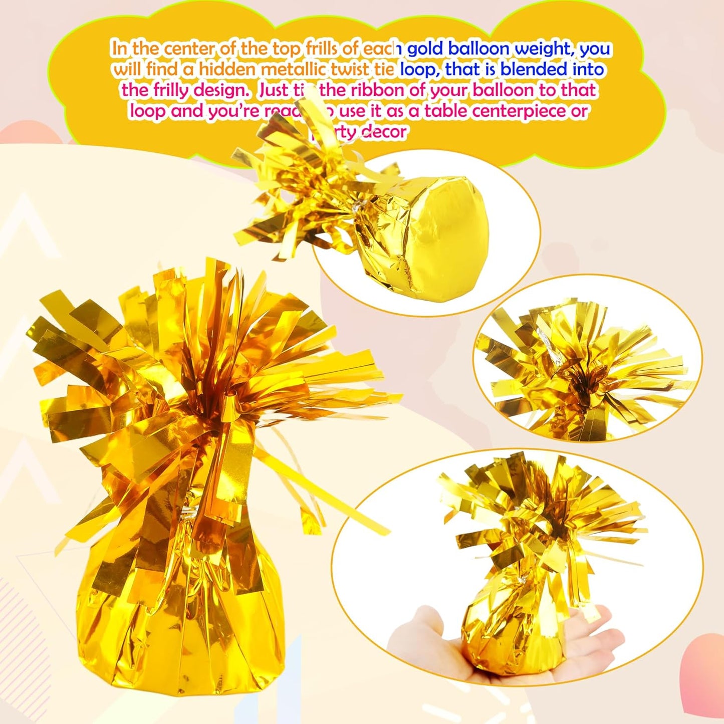 15 Pack 4.7 Inchc Metallic Foil Wrapped Balloon Weights Heavy Weight Balloon Holders for Birthday Wedding Graduation Baby Shower Party