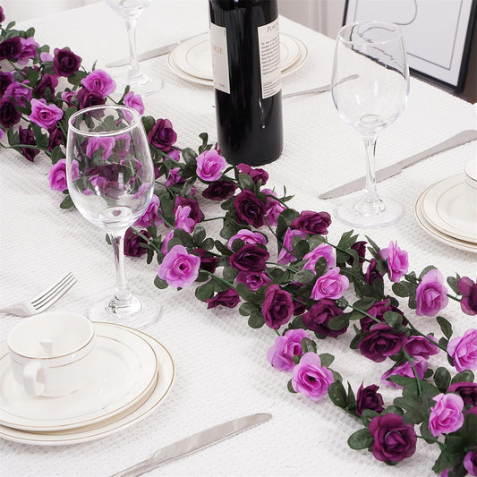 5 Pcs 41FT Flower Garland, Artificial Rose Garland Flowers Plants Fake Flower Hanging Rose Ivy, Birthday Party Valentine's Day Wedding Wall Arch Decor（Purple）