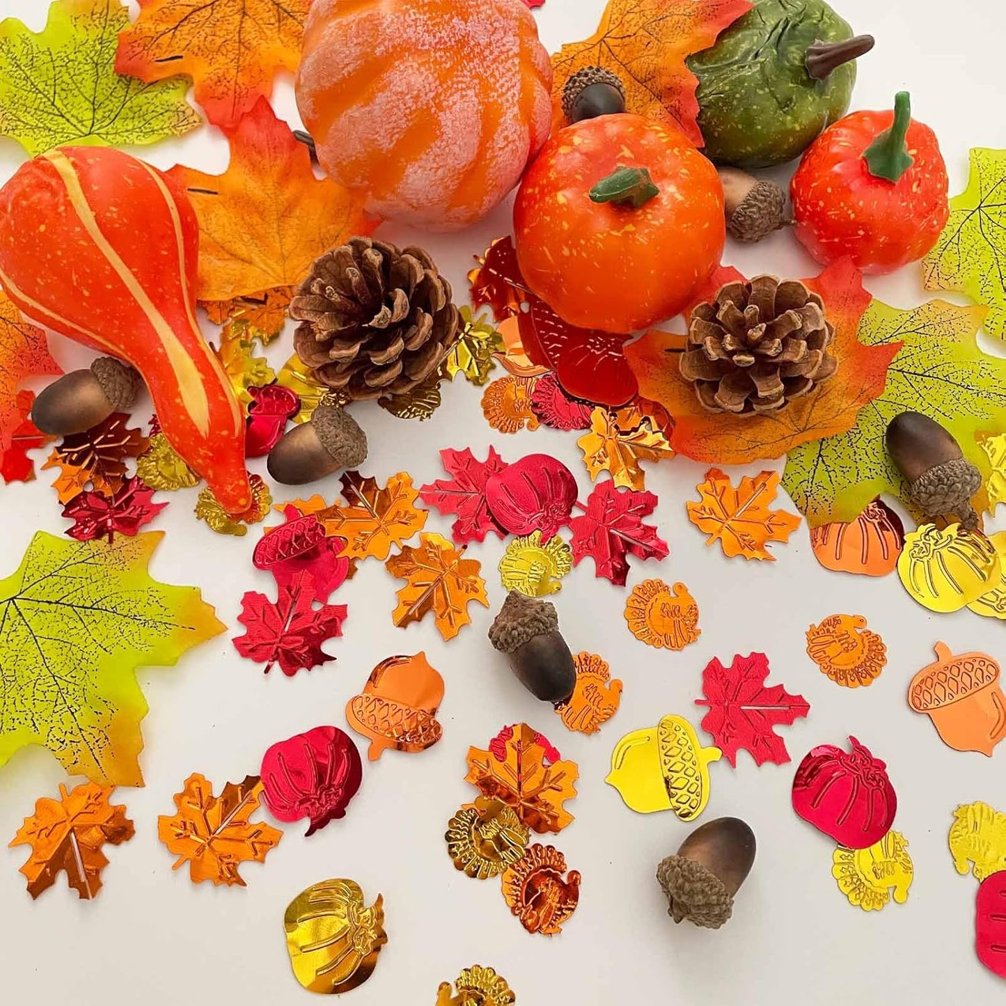 Fall Confetti - Thanksgiving Decorations, Thanksgiving Maple Leaves, Turkey, Pumpkin, Pinecones Sprinkles for Table Decorations and Fall Party Supplies