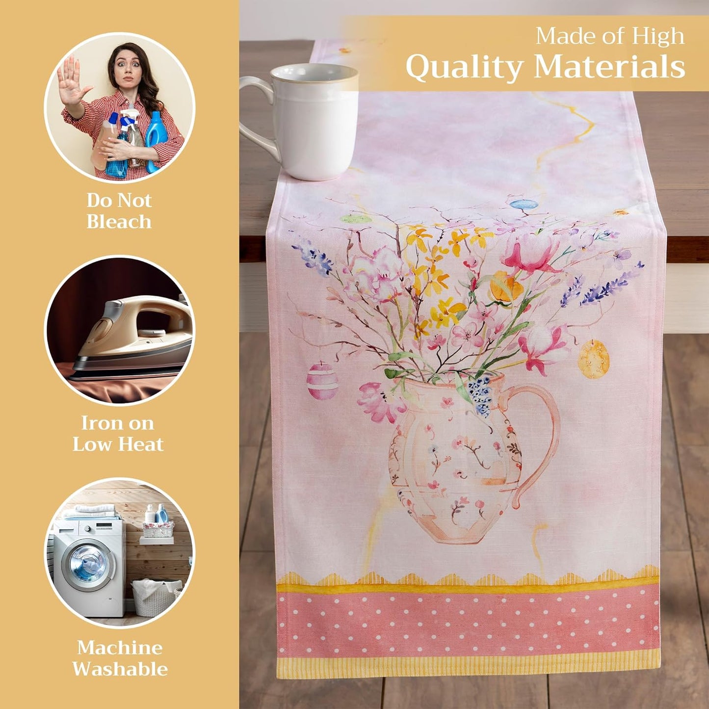 Maison d' Hermine Table Runner 100% Cotton Double Layer Table Runners 108 inches Long Decorative for Home Kitchen Dining Party Wedding Bridal Shower Spring Summer (Easter Zest, 14.50" x 108")