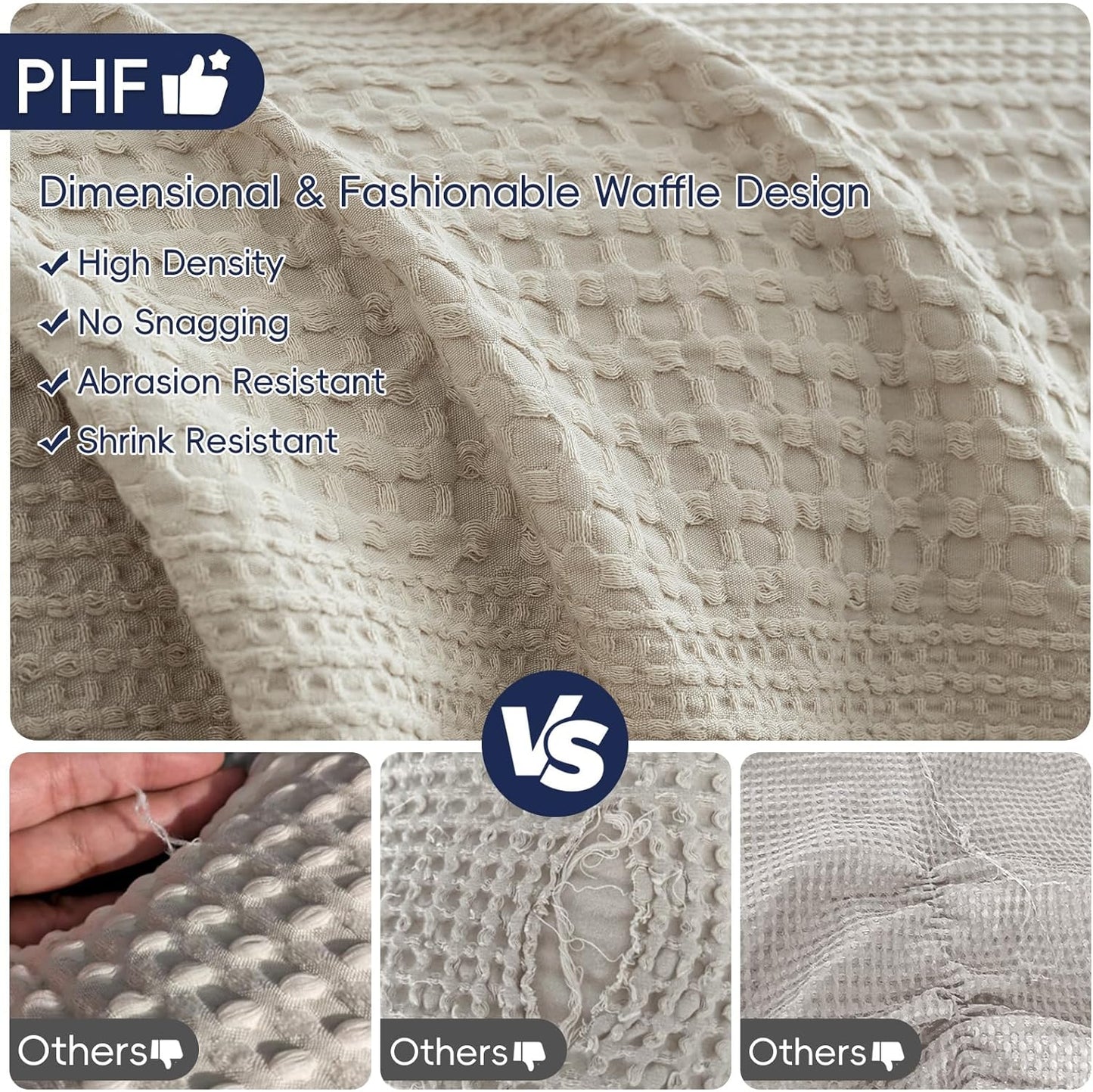 PHF Lightweight Waffle Weave Blanket King Size, Breathable & Ultra Soft, 104"x 90" Soft & Cozy Thin Blanket for All Season & Hot Sleepers, Bed, Home Decor - Natural