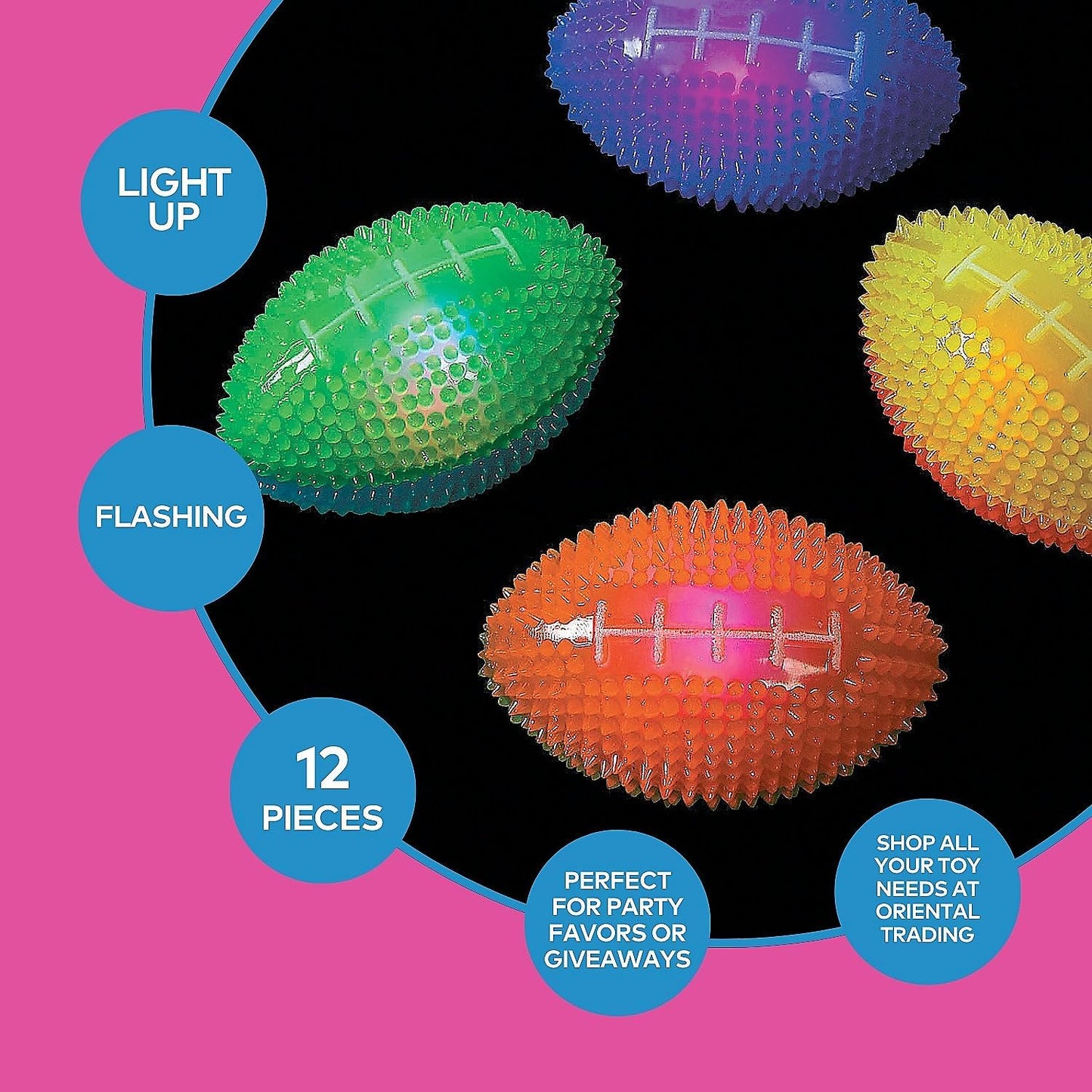 Fun Express Light Up Mini Footballs Bulk Set of 12 - Glow in Dark Rubber Football Toys for Kids Ages 6-12 for Boys 8-10 Year Old | Outdoor Games & Sports Party Favors