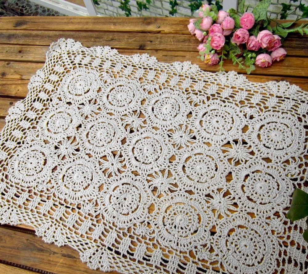 Cotton Handmade Crochet lace Table Runners Rectangular Tablecloth Doilies Doily Table Dresser Scarf Décor,19x31Inch,White