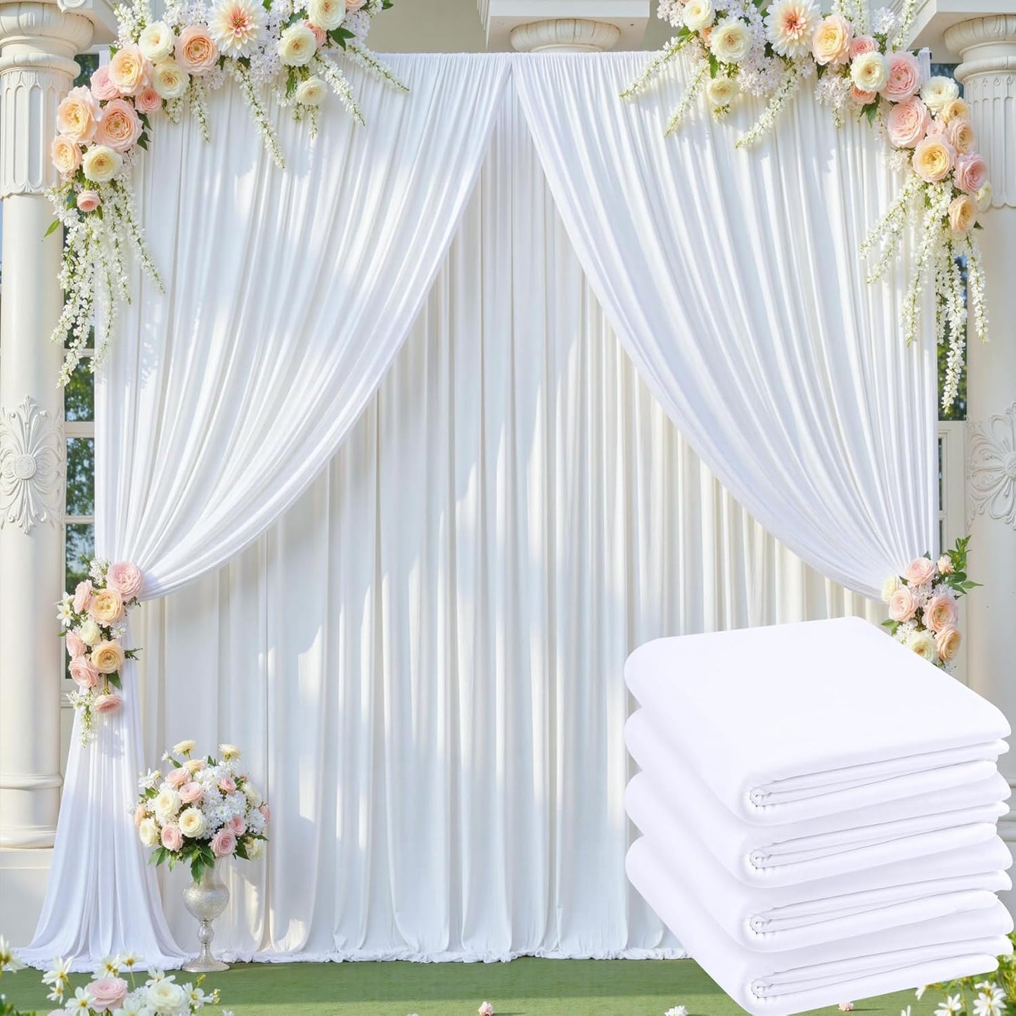 20ftx10ft White Backdrop Curtains for Party Background, Wrinkle Free 4 Panels 5x10ft Silky Polyester Photo Backdrop Drapes Back Drop Cloth for Wedding Birthday Photography Baby Shower Decor