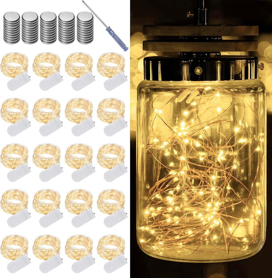 LAMPHOME 20 Pack Fairy Lights Battery Operated String Lights, 20 LED on 6.6FT Silvery Copper Wire, Firefly Fairy String Lights for Wedding Party Mason Jar Christmas Decoration(Warm White)