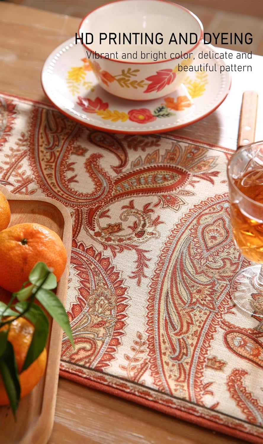 ISAENNE Designer Elegant Red Linen Extra Long Table Runner 118 Inches,Vintage Paisley Pattern Durable Table Runners for Dining Tables,Thanksgiving,Kitchen Tables,Christmas,12"*118"-Chauffrey A