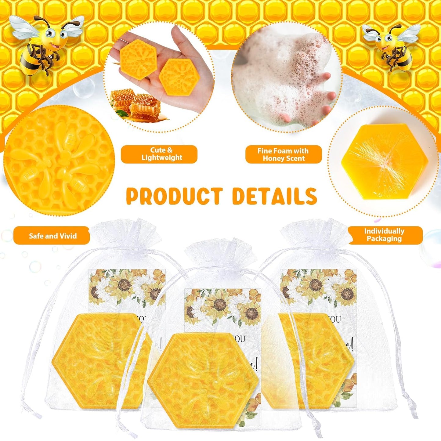 Demissle 25 Set Bee Themed Baby Shower Favors Including Honeycomb Soap with Thank You Card Gift Bags Honey Soap Gift for Guest Gender Reveal Party Decorations Baby Shower Game Prizes