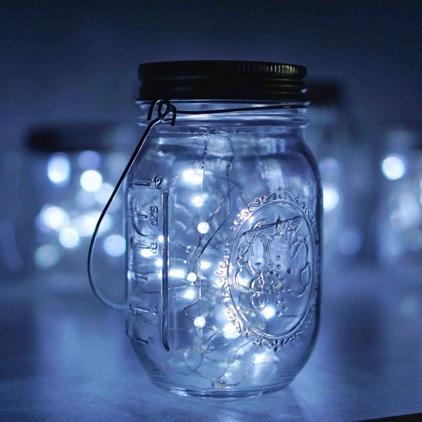 Solar Mason Jar Lights, 12 Pack 30 LED Waterproof Lid Light with Hangers (No Jar), Fairy Firefly Outdoor String Lights for Regular Mason Jar, Patio, Yard, Garden, Wedding Decoration (Cold White)