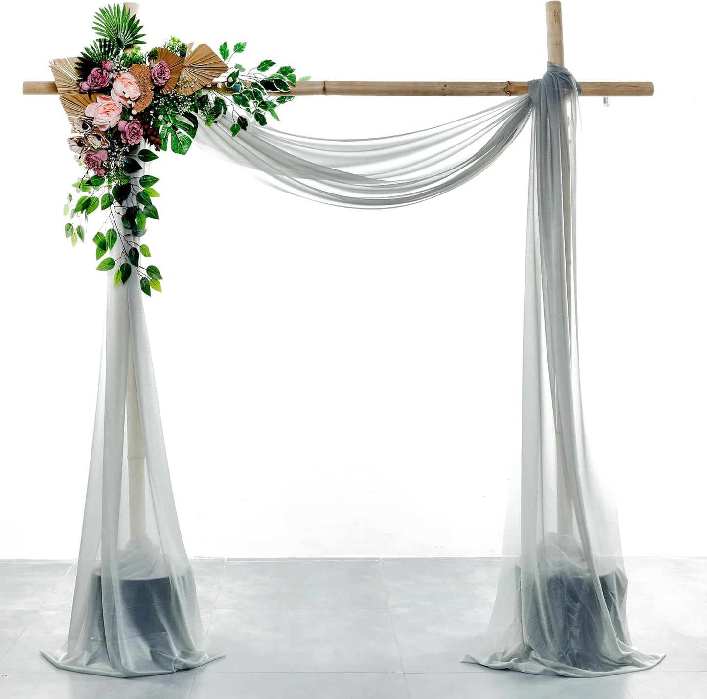 VDS Pack of 1 Panel (30 Inch X 40 Feet) Wedding Arch Draping Fabric Sheer Chiffon Fabric Drapery for Wedding Ceremony Reception Swag Backdrop Canopy Chuppah ARBO Altars Decoration (Grey)