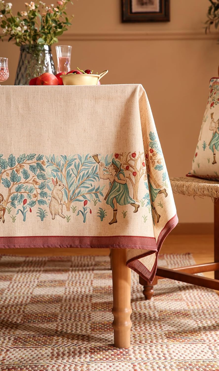 patdrea Designer Beige Rectangle Tablecloth,Vintage French Linen Trees Pattern Table Cloth,Decoration Table Cover for Kitchen Dining Christmas,Thanksgiving,Tea Party,55"x79"-Tatiana D