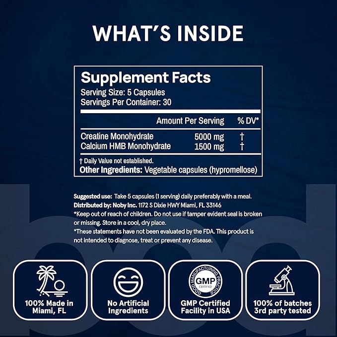 BOD Creatine HMB Capsules, Creatine Monohydrate Powder with HMB for Muscle Growth, Increased Strength, Energy, and Performance - No Bloat, No Load, Unflavored, Vegan, 150 Capsules, 30 SVG