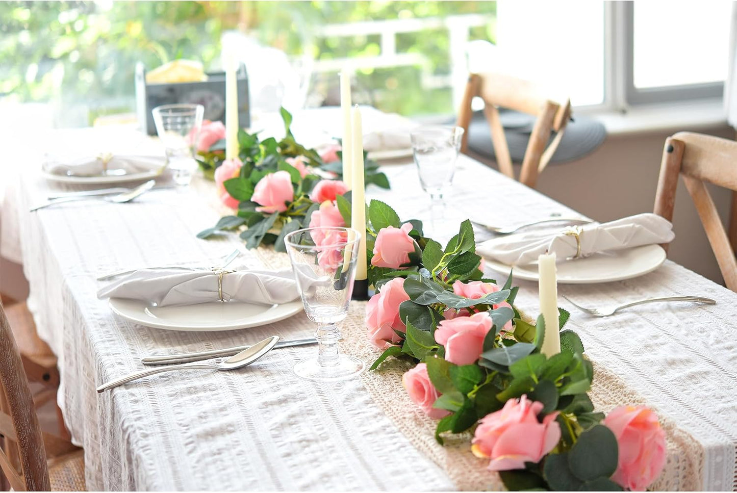 FiveSeasonStuff 28 Ft 4 Rose Silk Flower Garlands Artificial Flowers Decoration Hanging Floral Decor for Wedding Baby Shower Birthday Party Garden (Amaranth Pink)