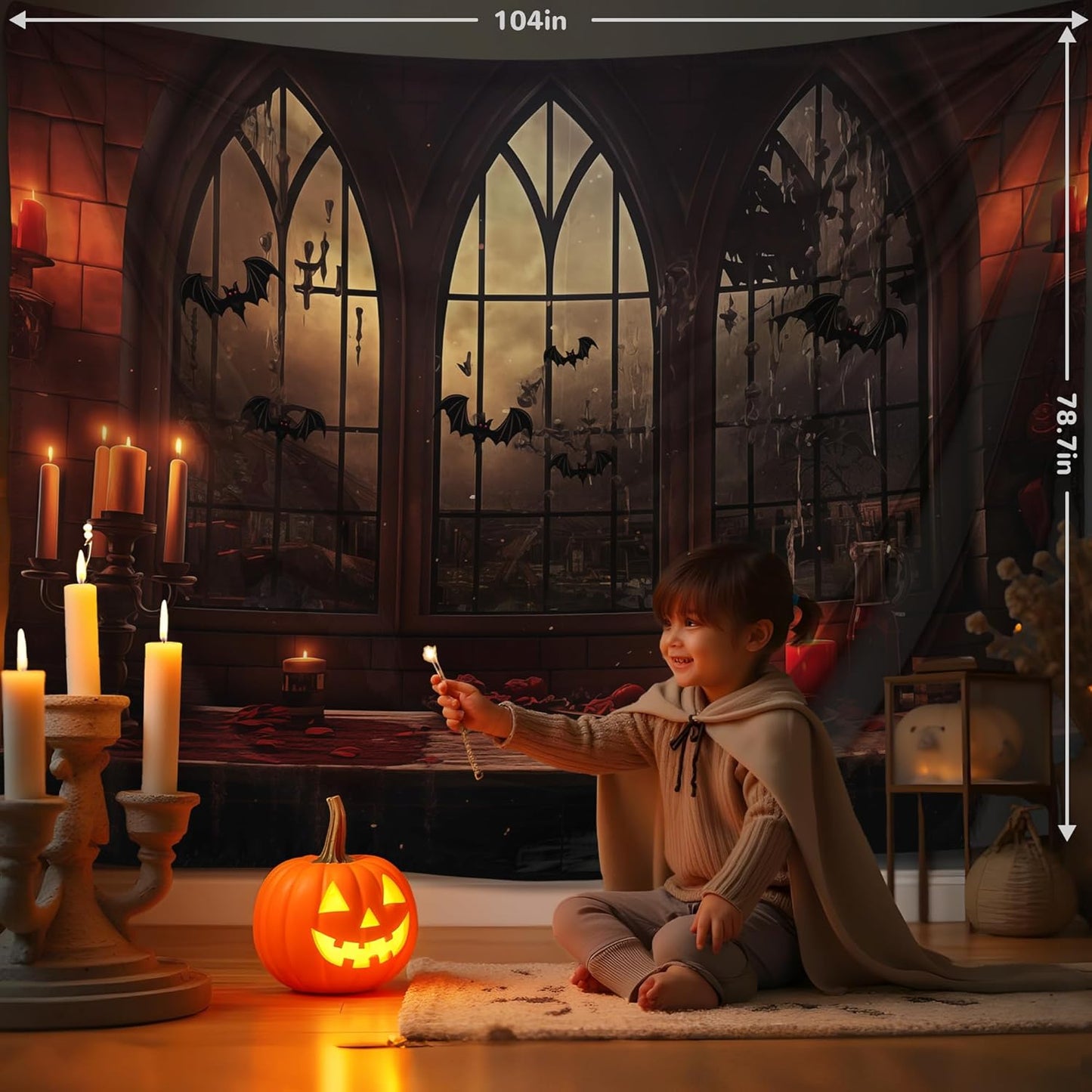 QGHOT Halloween Tapestry Wall Hanging Horror Castle Window Tapestry Gothic Spooky Backdrop Vampire Medieval Tapestries for Bedroom Living Room Dorm Wall Art Decor (104"x78.7")