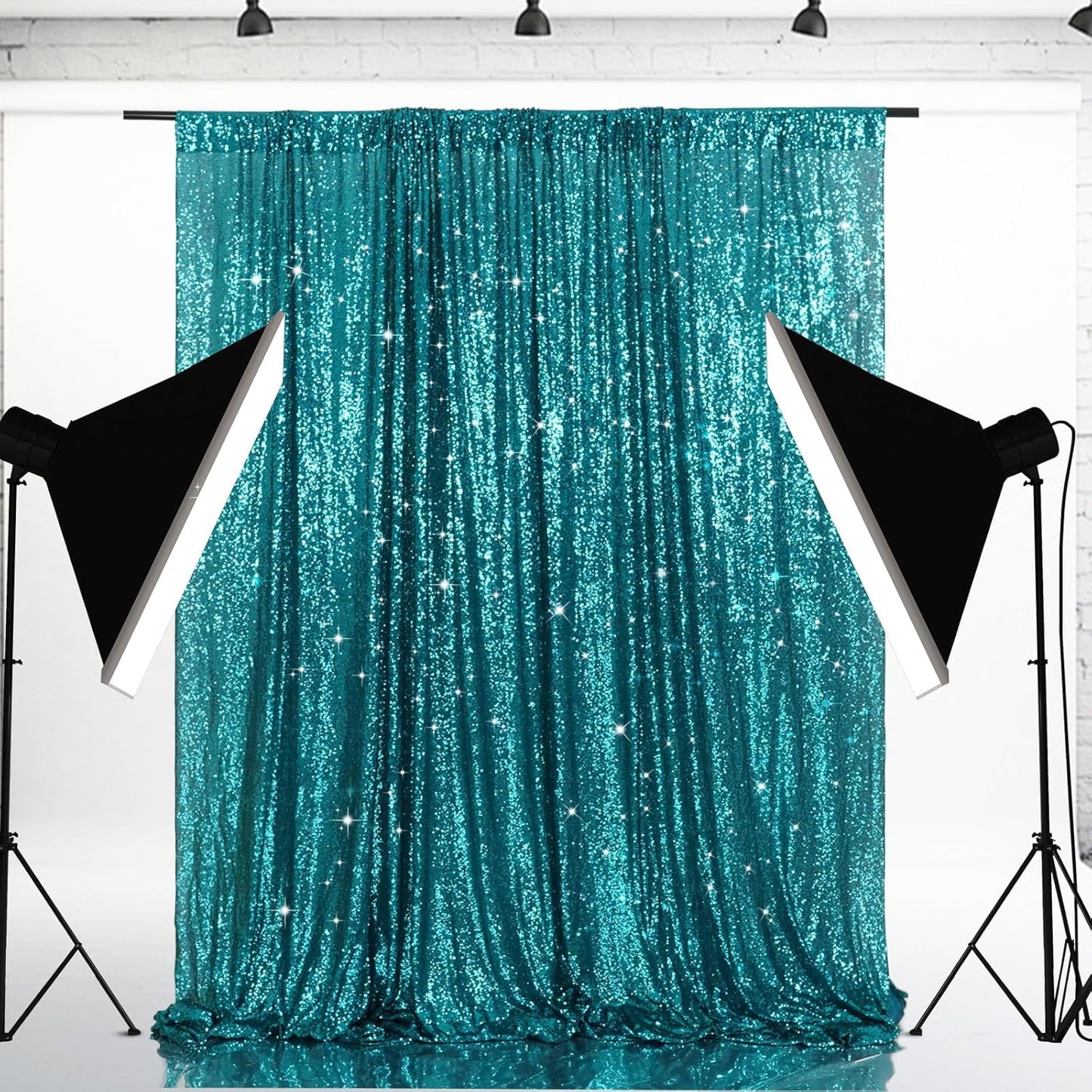 Eternal Beauty Teal Sequin Backdrop, 6x8 Ft Glitter Background Curtains for Shimmer Photography Party Wedding Birthday Back Drop Decor
