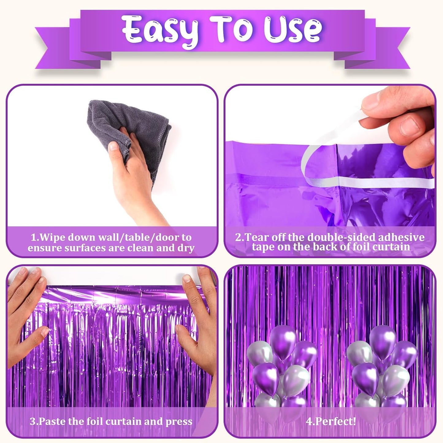 2 Pack Purple Tinsel Foil Fringe Curtains, Purple Party Decorations, Metallic Tinsel Party Streamers Backdrop for Halloween Mermaid Bachelorette Graduation Party Decorations