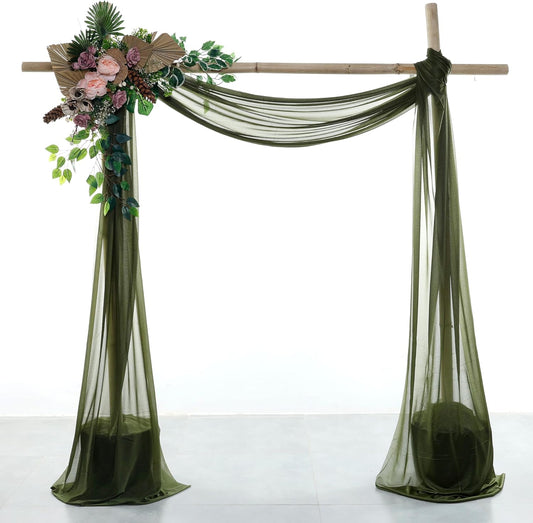 VDS Pack of 4 Panel (30 Inch X 20 Feet) Wedding Arch Draping Fabric Sheer Chiffon Fabric Drapery for Wedding Ceremony Reception Swag Backdrop Canopy Chuppah ARBO Altars Decoration (Olive)