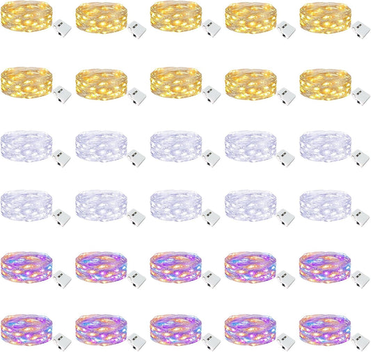 btfarm 30 Pack Fairy Lights Battery Operated [3 Modes], 7ft 20 Led Twinkle Lights String Lights Waterproof Bulk Small Mini Silver Wire for Christmas Mason Jars Wedding Table Centerpiece