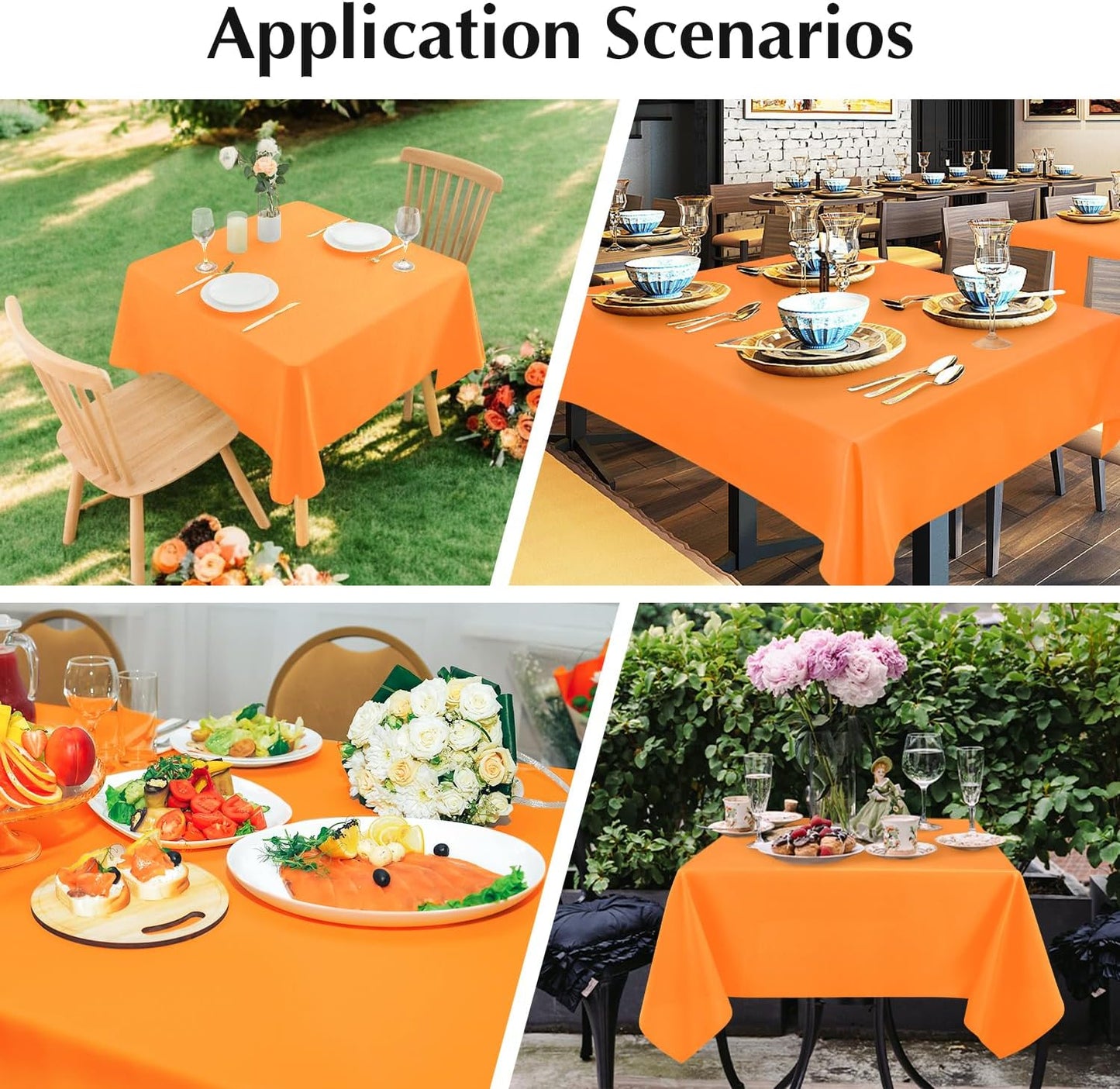 2 Pack Square Table Cloth 60X60 Inch Orange Washable Fabric Tablecloth Polyester Solid Dining Table Cover for Birthday Party Dinner Holiday Outdoor Indoor