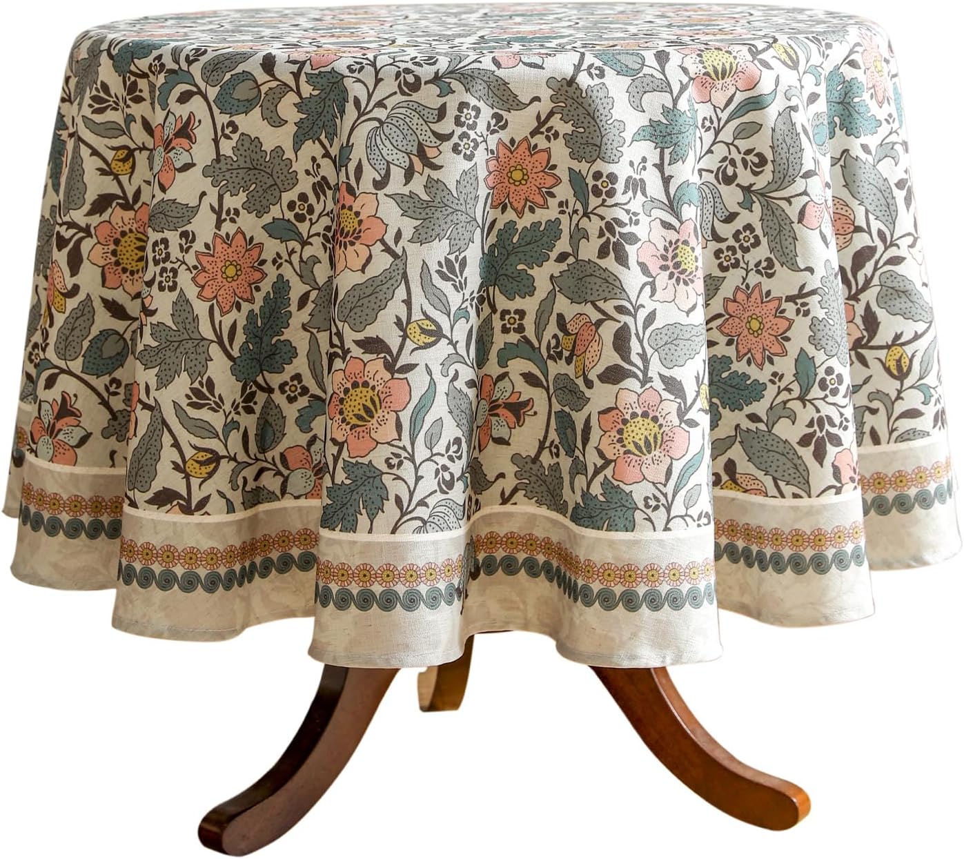 ISAENNE Designer Boho Floral Small Round Tablecloth,Linen Lotus Flower Pattern Colorful Table Cloth,Durable Decor Tablecloths for Dining Thanksgiving Kitchen Christmas,Diameter 55"-Hazel A