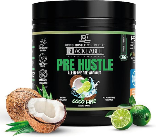 BLACKLABEL Supplements PRE Hustle V3 Pre-Workout Powder – NSF Certified for Sport – Energy, Strength & Endurance Support – Coconut Lime Flavor – with Creatine & Caffeine – 30 Servings