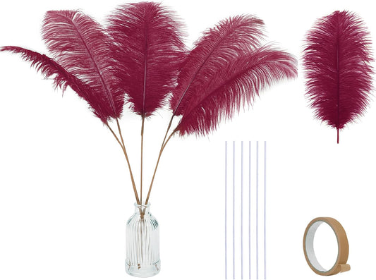 Holmgren Burgundy Ostrich Feathers Bulk - 20pcs Making Kit 22 Inch Wine Red Ostrich Feathers for Vase, Floral Arrangement, Wedding Party Centerpieces and Christmas Home Decorations