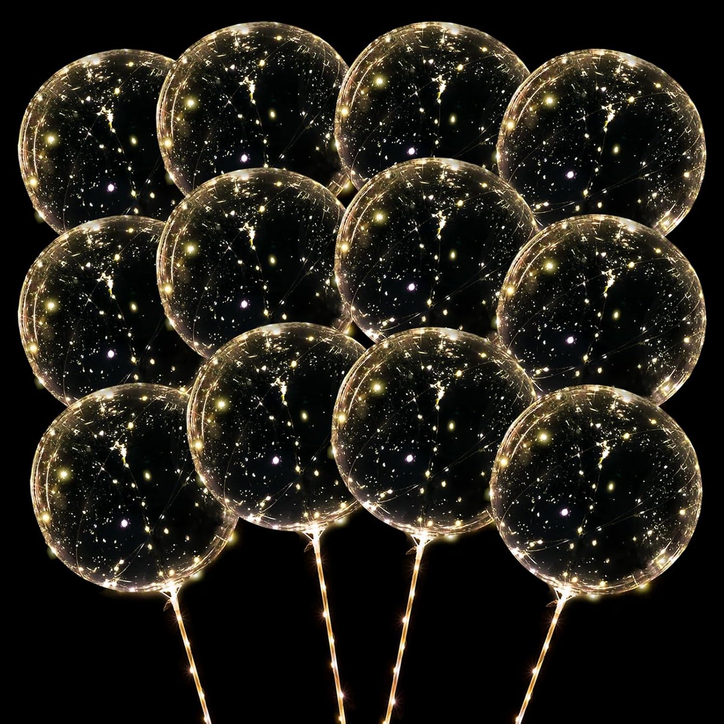12 Pack Big Light Up BOBO Led Balloons with Sticks - Clear Balloons with Lights, Glow in the Dark, Flicker in the Daylight - Perfect Glow Party Supplies for Birthday, Wedding, Graduation