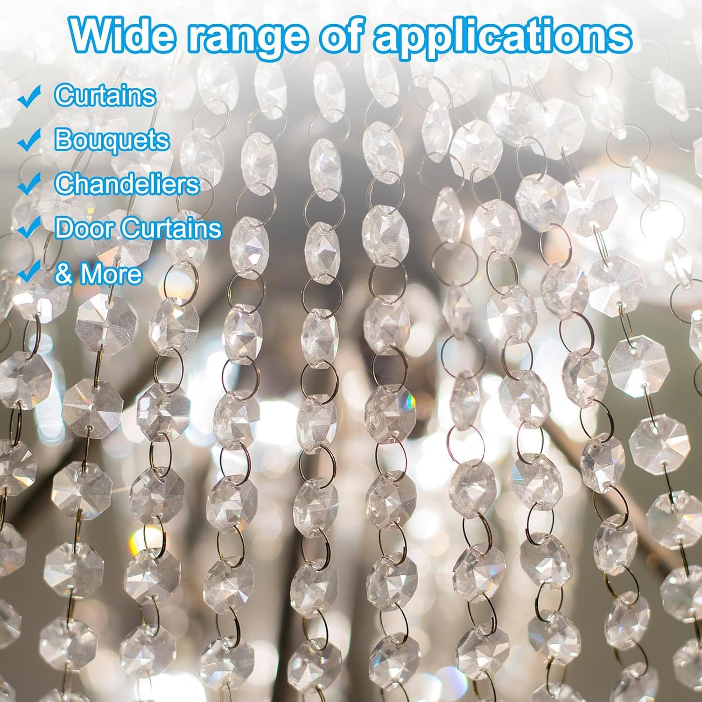 PATIKIL 14 mm Crystal Garland Strands, 98.4 Ft Acrylic Octagon Chandelier Bead Chains String for DIY Craft Wedding Party Home Decorative Jewelry Making, Champagne