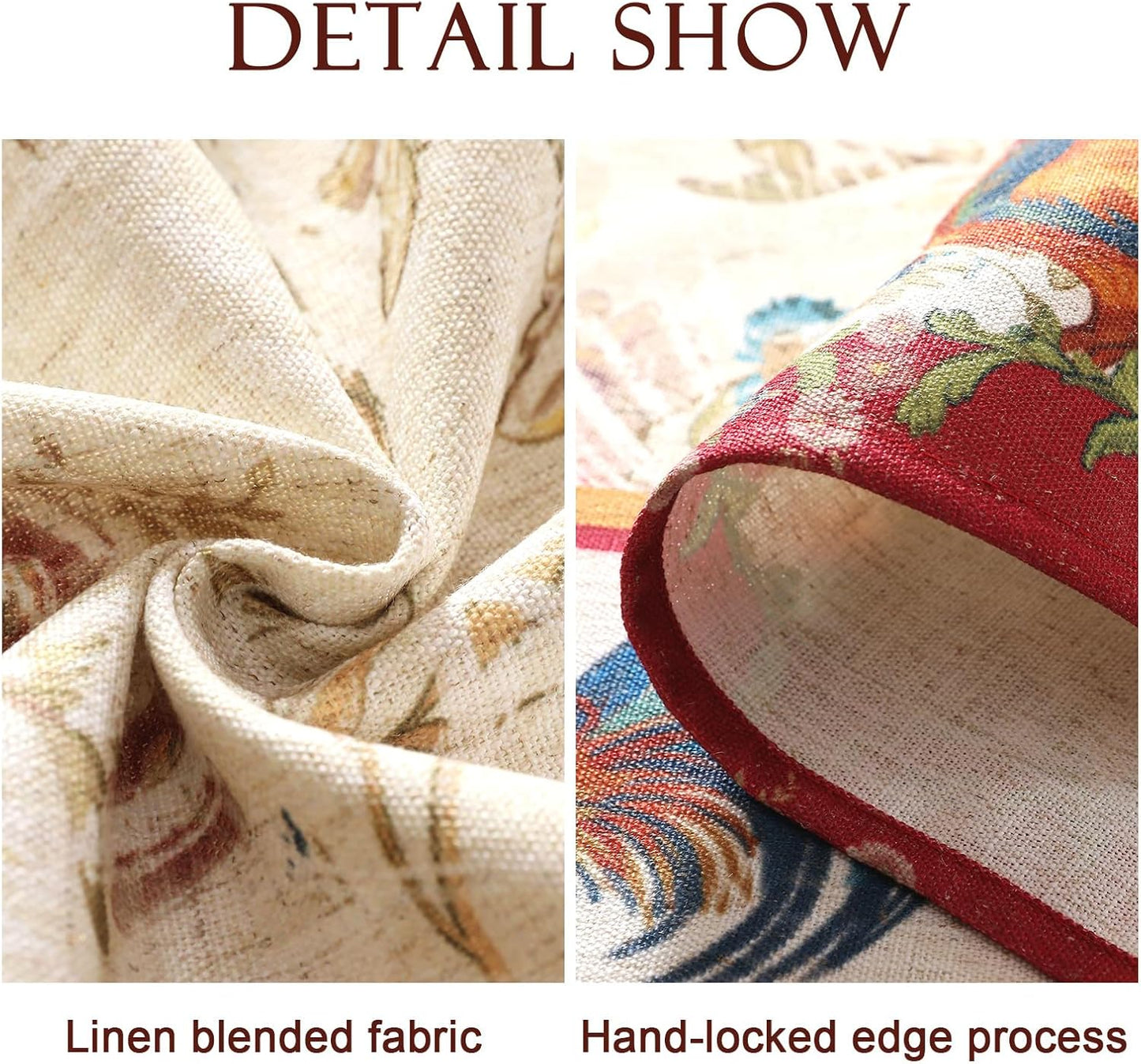 patdrea Designer Vintage Red Rectangle Tablecloth,French Linen Animals Pattern Tablecloths,Decoration Floral Table Cover for Kitchen Dining Christmas,Party,Thanksgiving,55"x87"-Townlife E