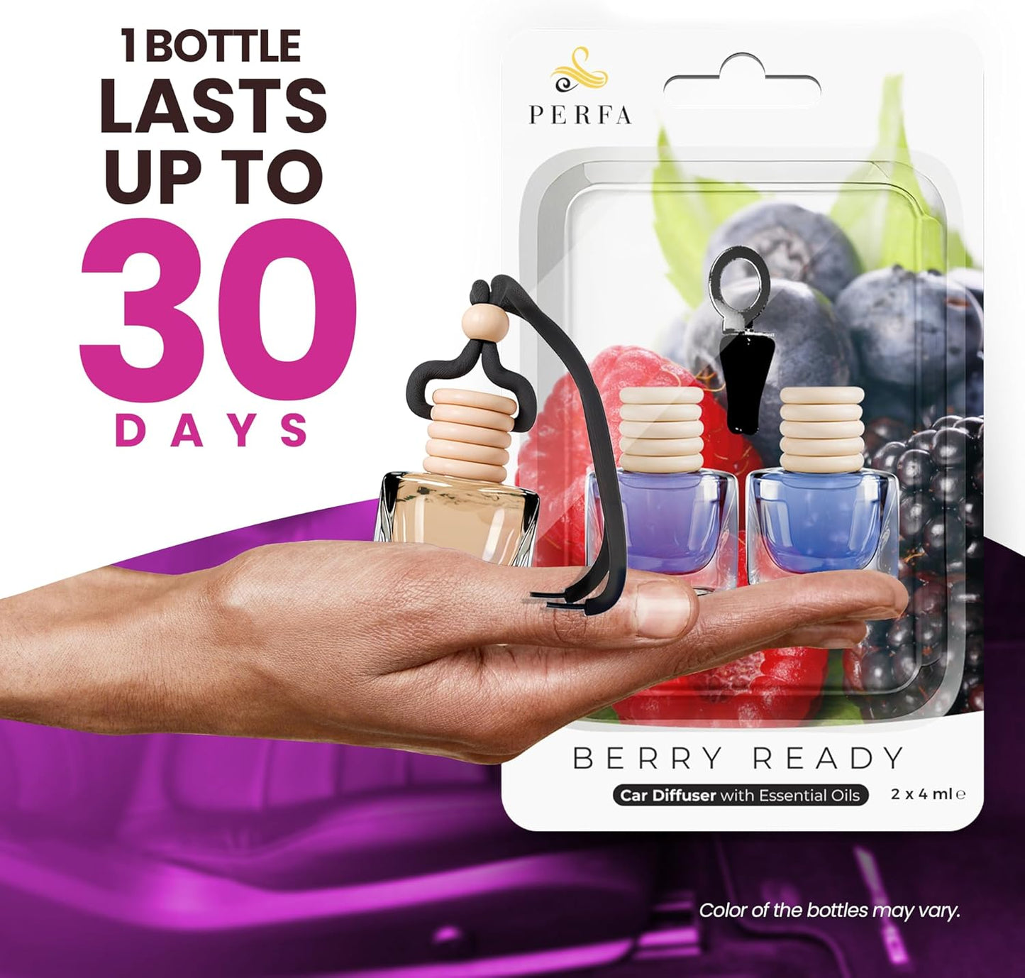 Car Air Fresheners for Women - Mixed Berries Fragrance | Pack of 2 Long Lasting Air Freshener | Odor Eliminator Car Perfume Diffuser with Essential Oils | Car Air Freshener Vent Clip by Perfa