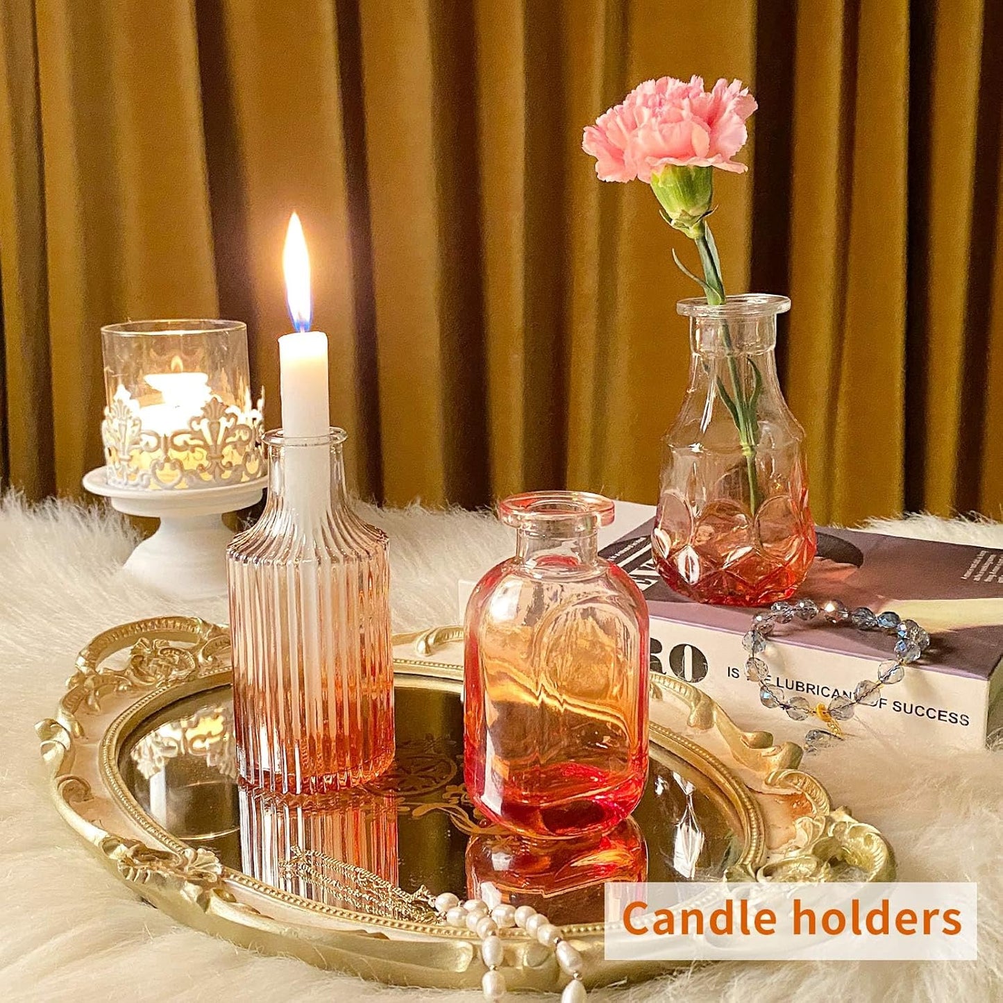 Mini Glass Bud Vases Flower Vases for Centerpieces- Ideal for Home Decor, Wedding & Bridal Shower Centerpieces, Party & Anniversary Decorations, Candle Holders,Aromatherapy Bottles(30 pcs,Light red)