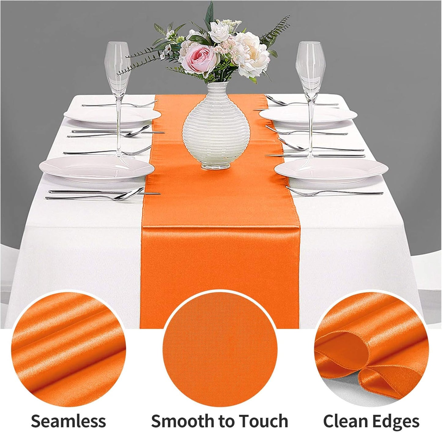5-Pack Satin Table Runner Orange 12 x 108 inches Long, Table Runners for Wedding, Birthday Parties, Banquets Decorations（5 Pack, 12x108 Inch, Orange）