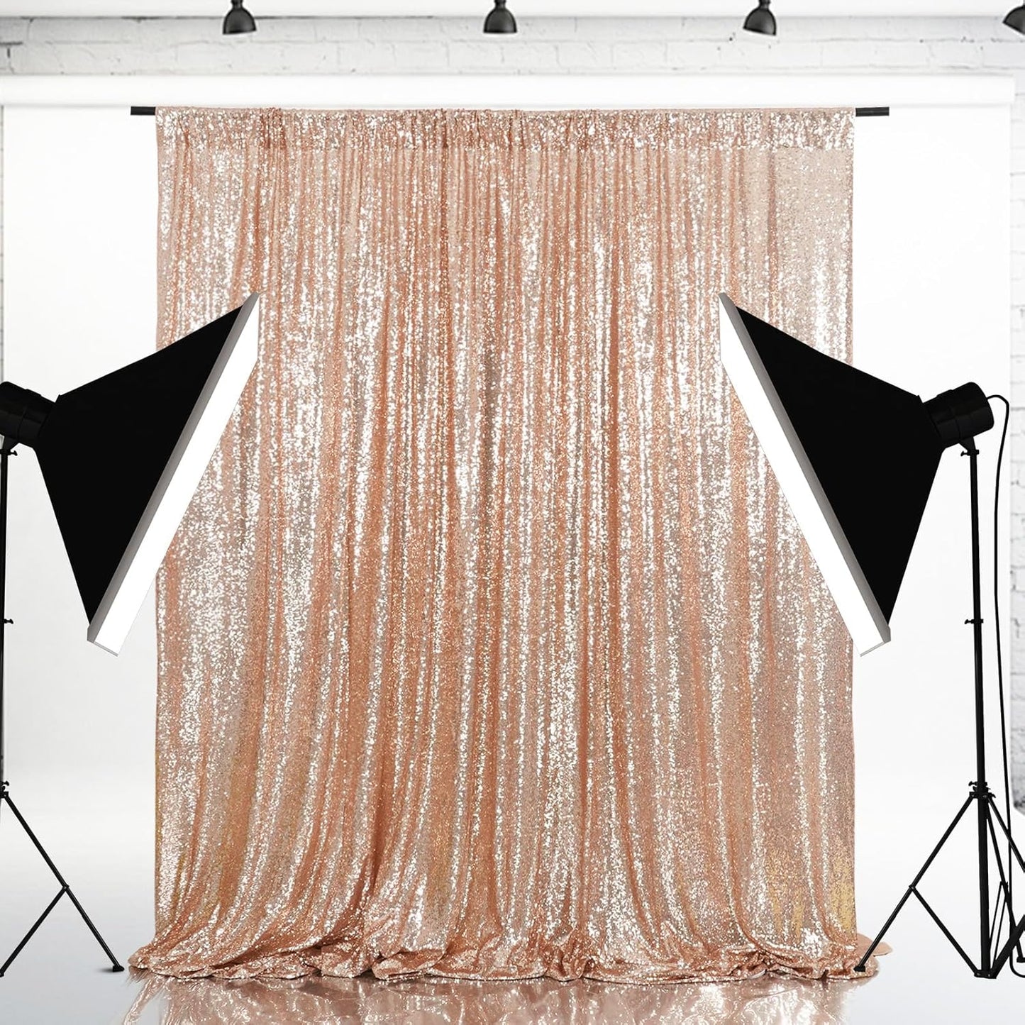 Eternal Beauty Rose Gold Sequin Backdrop, 6x8 Ft Glitter Background Curtains for Shimmer Photography Party Wedding Birthday Back Drop Decor