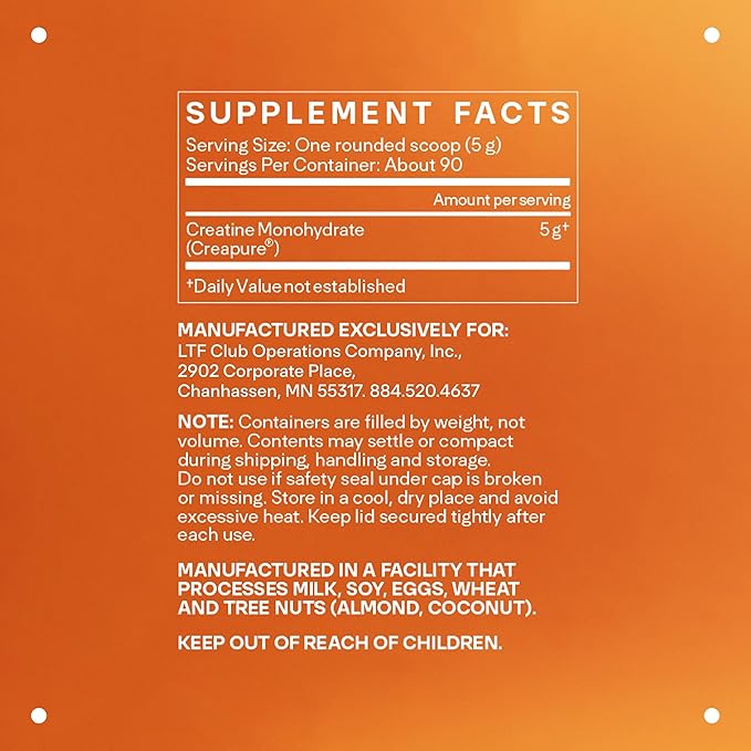 LTH Power Creatine Monohydrate - Trusted by Life Time Fitness Members - Creapure Creatine Supplement for Muscle, Energy & Brain Support - NSF Certified for Sport - Gluten-Free - 16 oz (90 Servings)