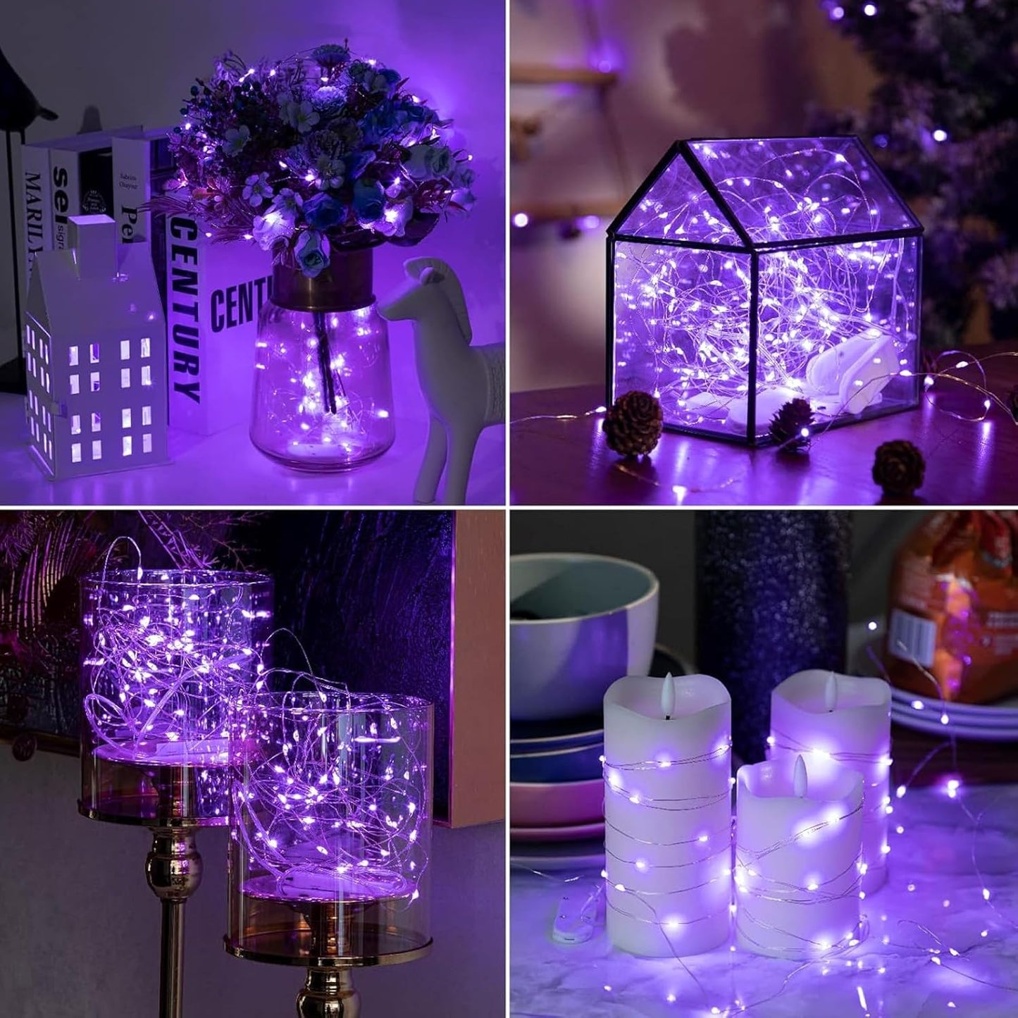 HXWEIYE 6 Pack Purple Fairy Lights Battery Operated, 7ft 20LED Mini Fairy String Lights Mason Jar Lights, Waterproof Firefly Starry Lights for DIY Wedding Party Bedroom Patio Christmas Décor