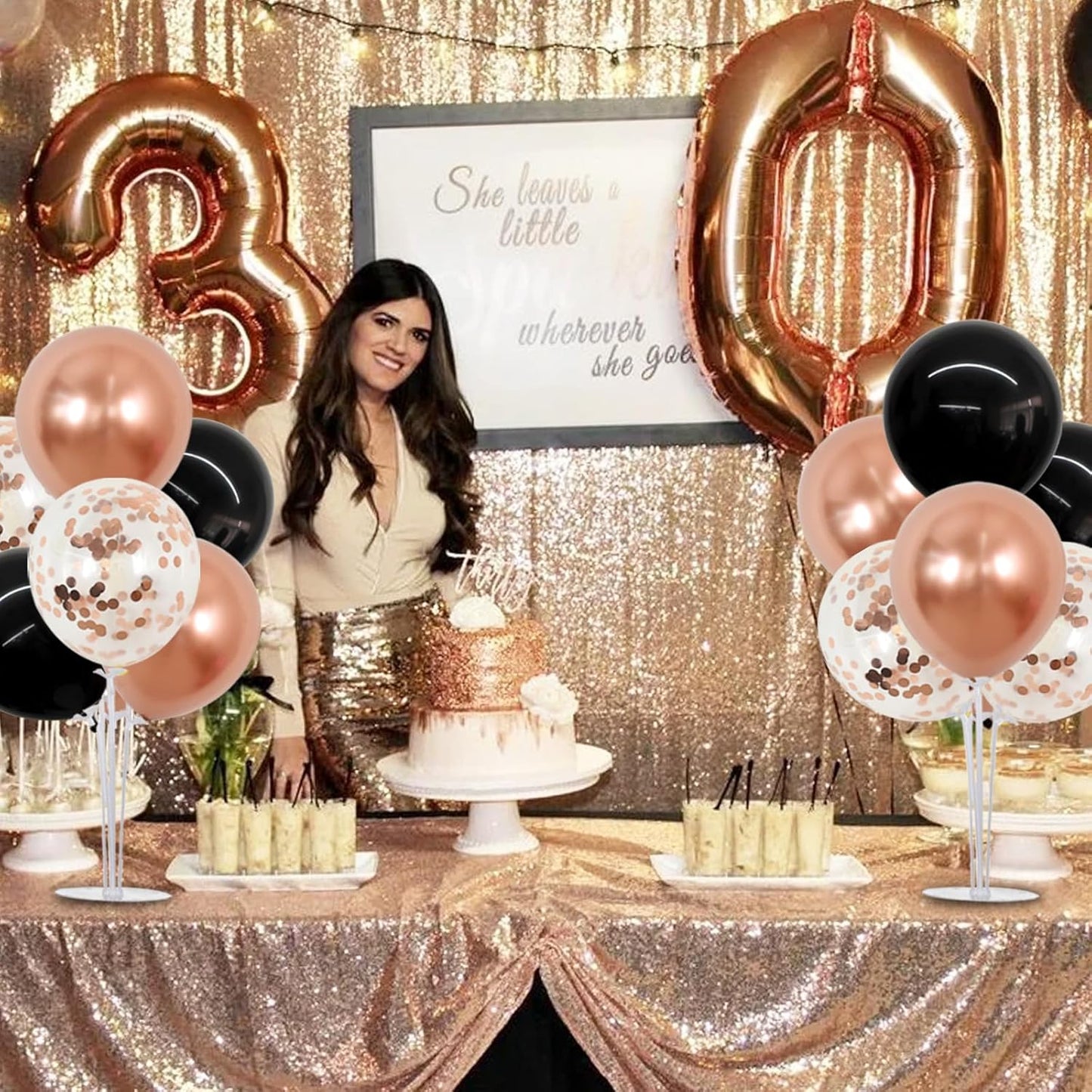 TONIFUL Black and Rose Gold Balloon Centerpieces for Table,Balloon Stand Kit for Bridal,Shower,Graduation,Wedding,Girl Party Decorations,New Year,Anniversary,Birthday Decorations for Women(4 Set)