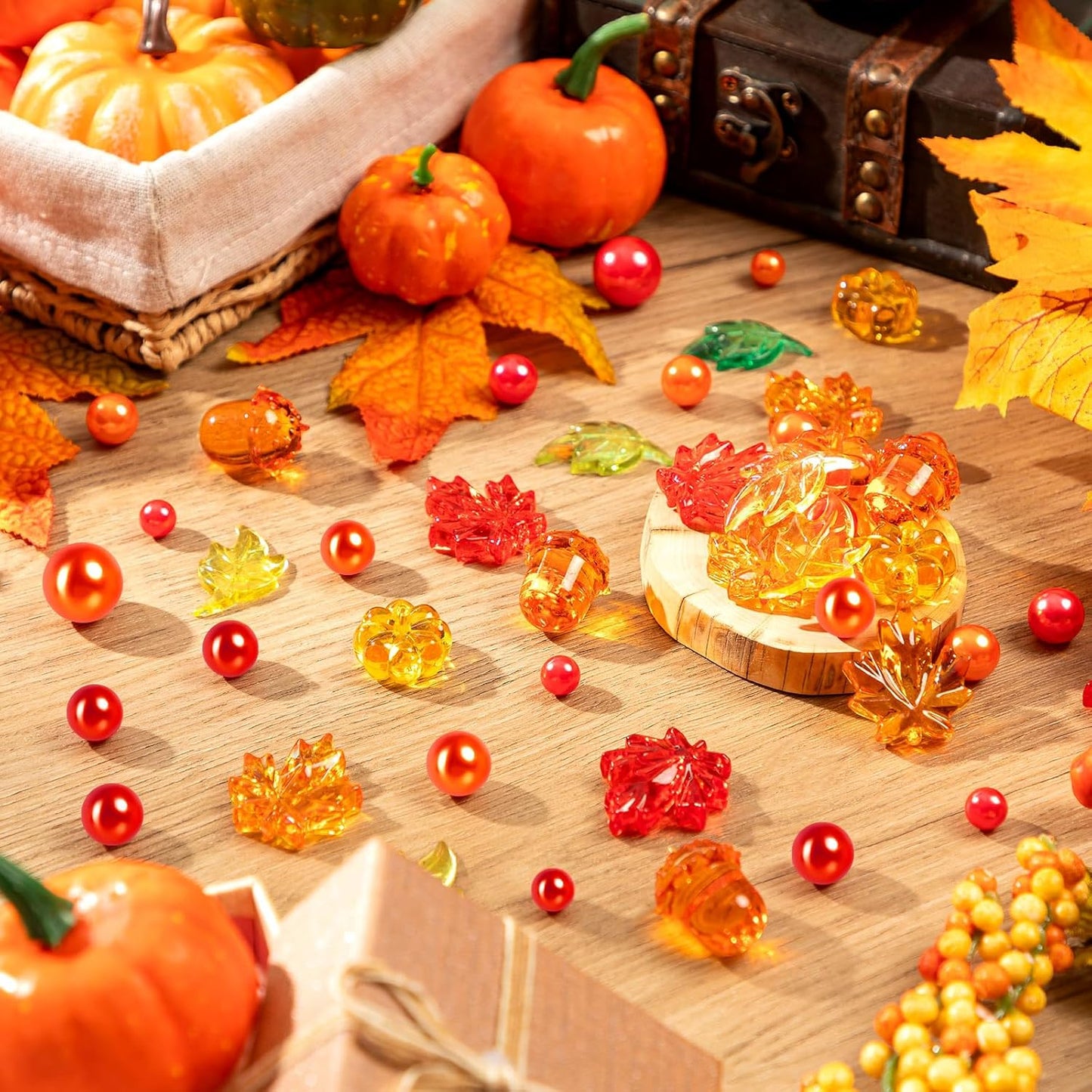 120Pcs Fall Vase Filler, Thanksgiving Faux Pearls for Vase Filler for Vases for Thanksgiving Halloween Fall Table Centerpieces