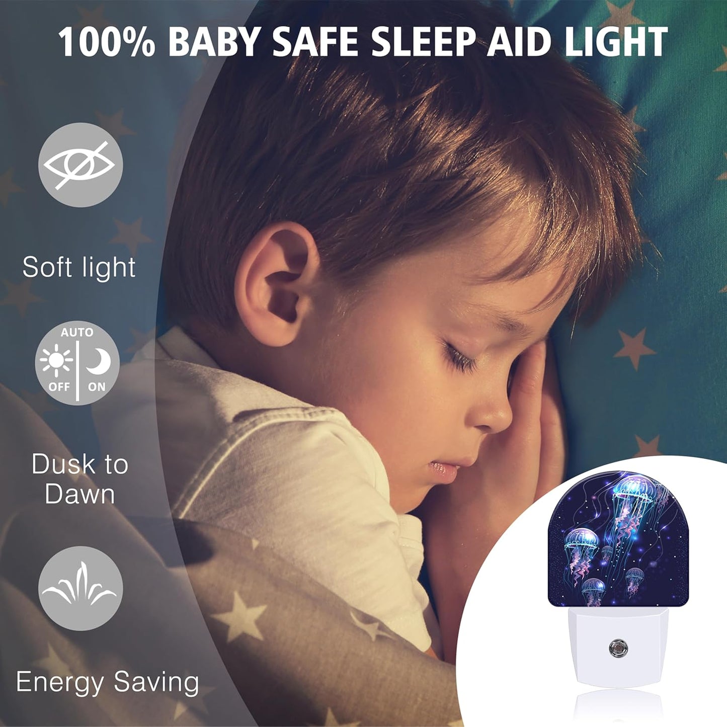 Glowing Jellyfishes Night Light Plug into Wall with Dusk to Dawn Light Sensors Jellyfishes Night Light LED Lamp for Bedroom Hallway Home Wall Decor Nightlight for Girls Boys Men Women