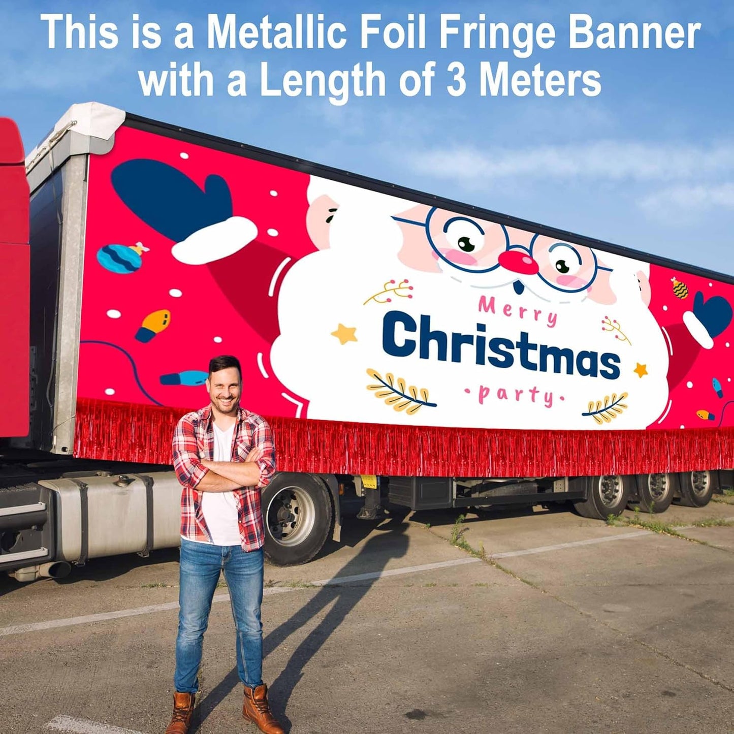 6 Pack 10 Ft Red Foil Fringe Garland Metallic Streamers Tinsel Banner Wall Hanging Garland Backdrop for Parade Floats, Halloween, Christmas, Thanksgiving, New Year Party Decorations