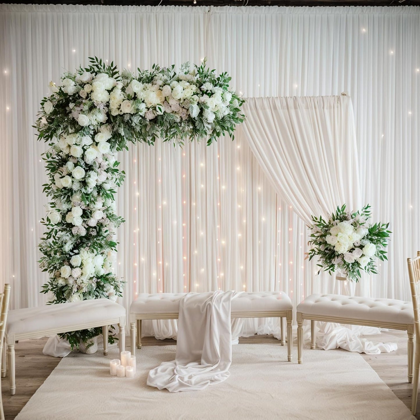 leegleri 50ftx12ft Wrinkle Free Ivory Backdrop Curtain, 10 Panels 12FT Height Ivory Wedding Backdrop Drapes, Silky Polyester Back Drop Cloth for Birthday Photography Background Party Backdrop Draping