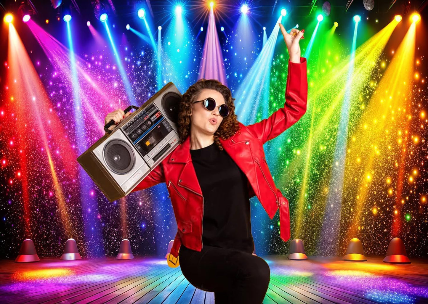 LTLYH 10x8ft Fabric Disco Rainbow Stage 70s 80s 90s Backdrop Vintage Lights Photography Background Rock Music Club Neon Glow Party Decorations Photo Banner 312