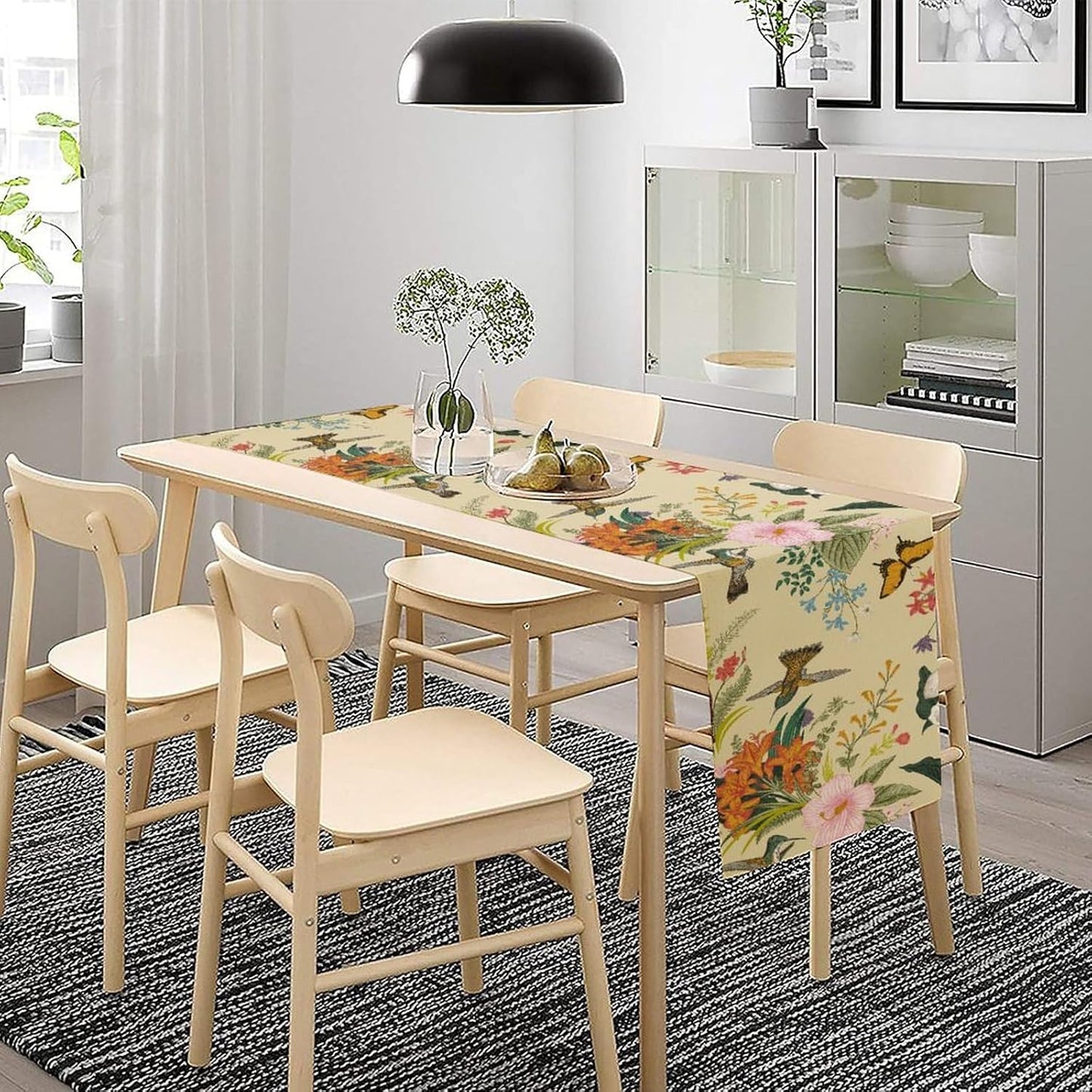 Brown Bird Floral Table Runner Spring Flower Kitchen Table Decoration Suitable for Family Dinner Decoration 13x90 Inch