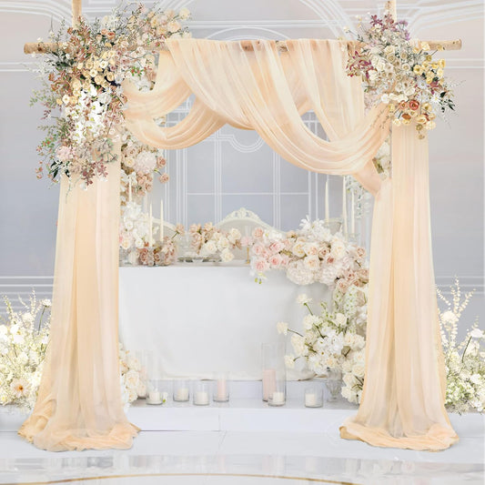 Champagne Arch Drapes for Wedding Arch Draping Fabric 2 Panel Sheer Backdrop Curtain for Ceremony Bridal Party Decor 6 Yards 19Ft Length x 28" Width