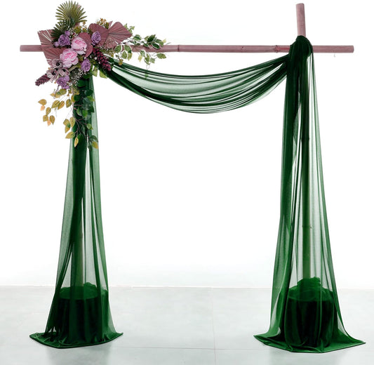 VDS Pack of 1 Panel (30 Inch X 40 Feet) Wedding Arch Draping Fabric Sheer Chiffon Fabric Drapery for Wedding Ceremony Reception Swag Backdrop Canopy Chuppah ARBO Altars Decoration (Hunter Green)