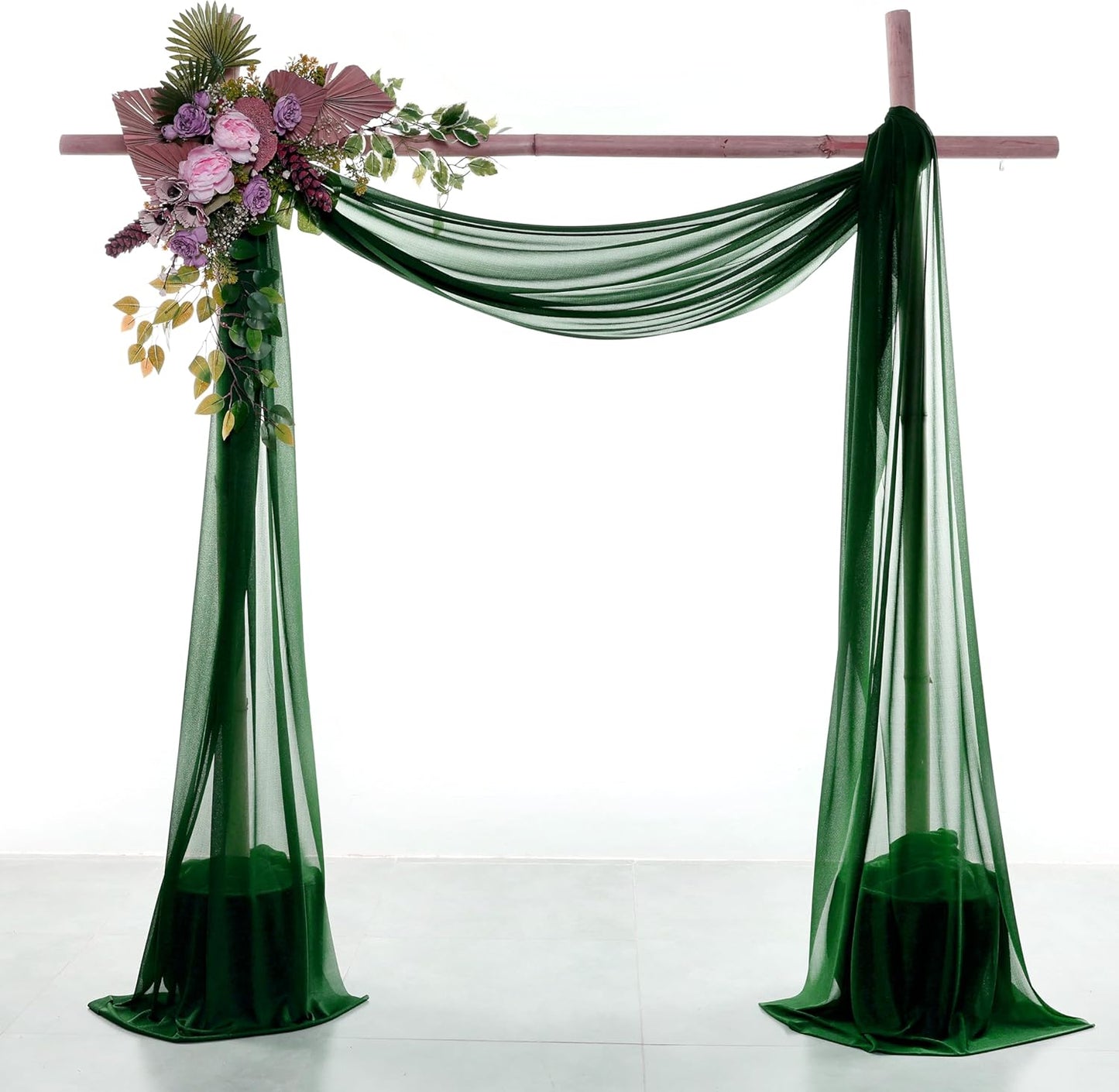 VDS Pack of 2 Panel (30 Inch X 50 Feet) Wedding Arch Draping Fabric Sheer Chiffon Fabric Drapery for Wedding Ceremony Reception Swag Backdrop Canopy Chuppah ARBO Altars Decoration (Hunter Green)